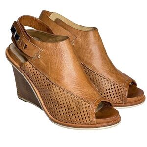 Rag & Bone Pala Wedge Sandals Womens 9 Leather Peep Toe Stacked Wood Heel Brown